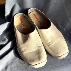 Prada grey mule size 38 / 8.  Super soft leather